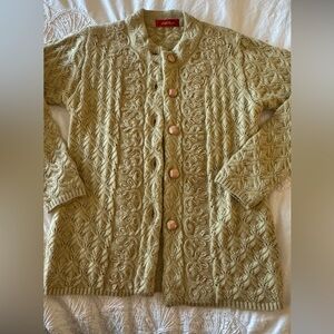 Vintage Embellished Cable Knit Cardigan – Wheat / Oatmeal – Cottagecore